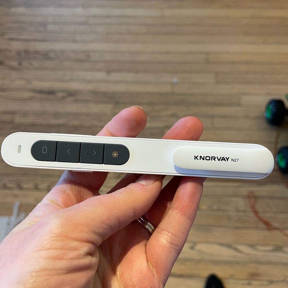 An electronic slide show page changer/laser pointer